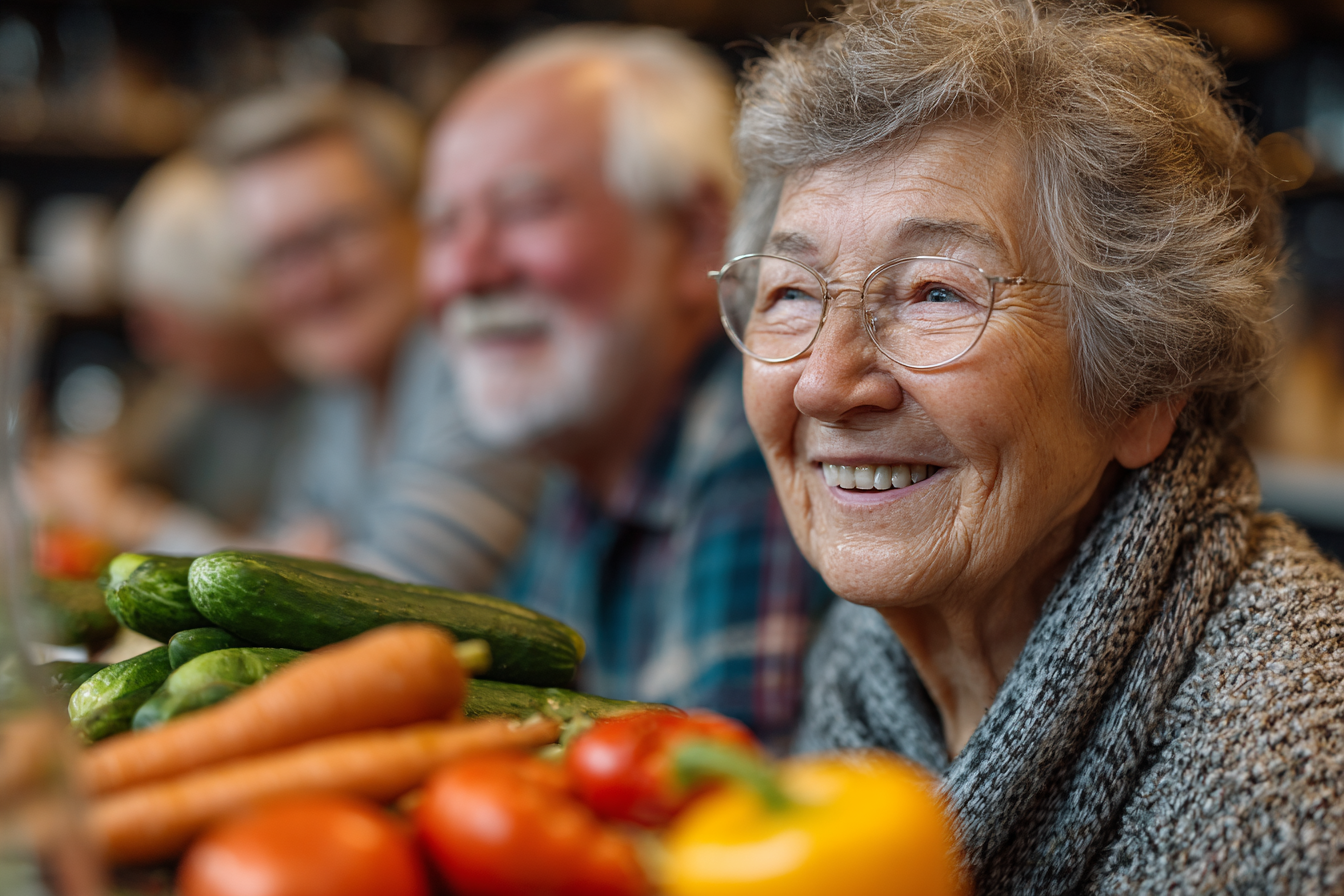 Група літніх людей разом снідає